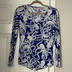 Lilly Pulitzer Long sleeve Bubbly Blue Octopus Pima Cotton V Neck Small Preppy
